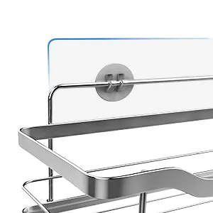 Adhesive Shower Wall Shelf, Shower Caddy Basket with 4 Hooks, Storage Rack Bathroom Shower Storage Organizer for Shampoo Conditioner Stainless Steel No Drilling, 2 Pack