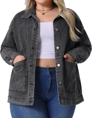 Agnes Orinda Plus Size Denim Jacket for Women Long Sleeve Vintage Jean Jackets with Pockets 2025 Western Outfit