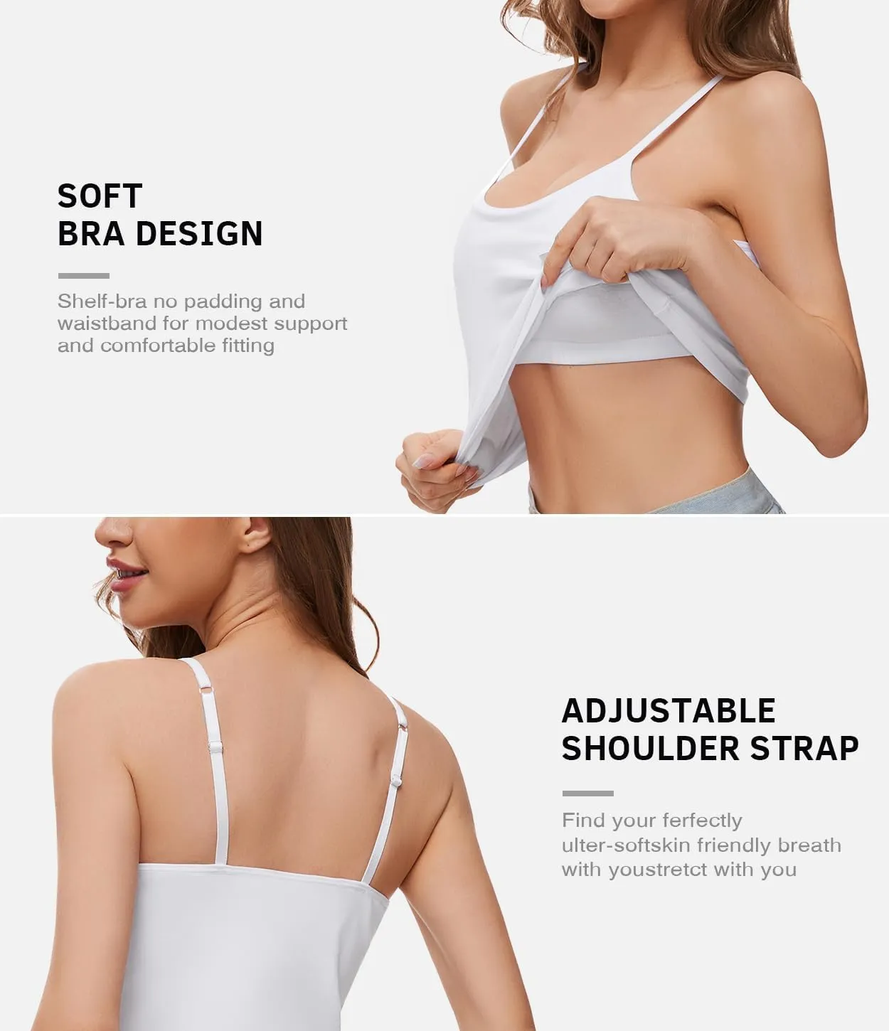 Air Curvey 3-Pack Womens Short Camisole Built in Bra Cotton Crop Tops Adjustable Spaghetti Strap Tank Tops