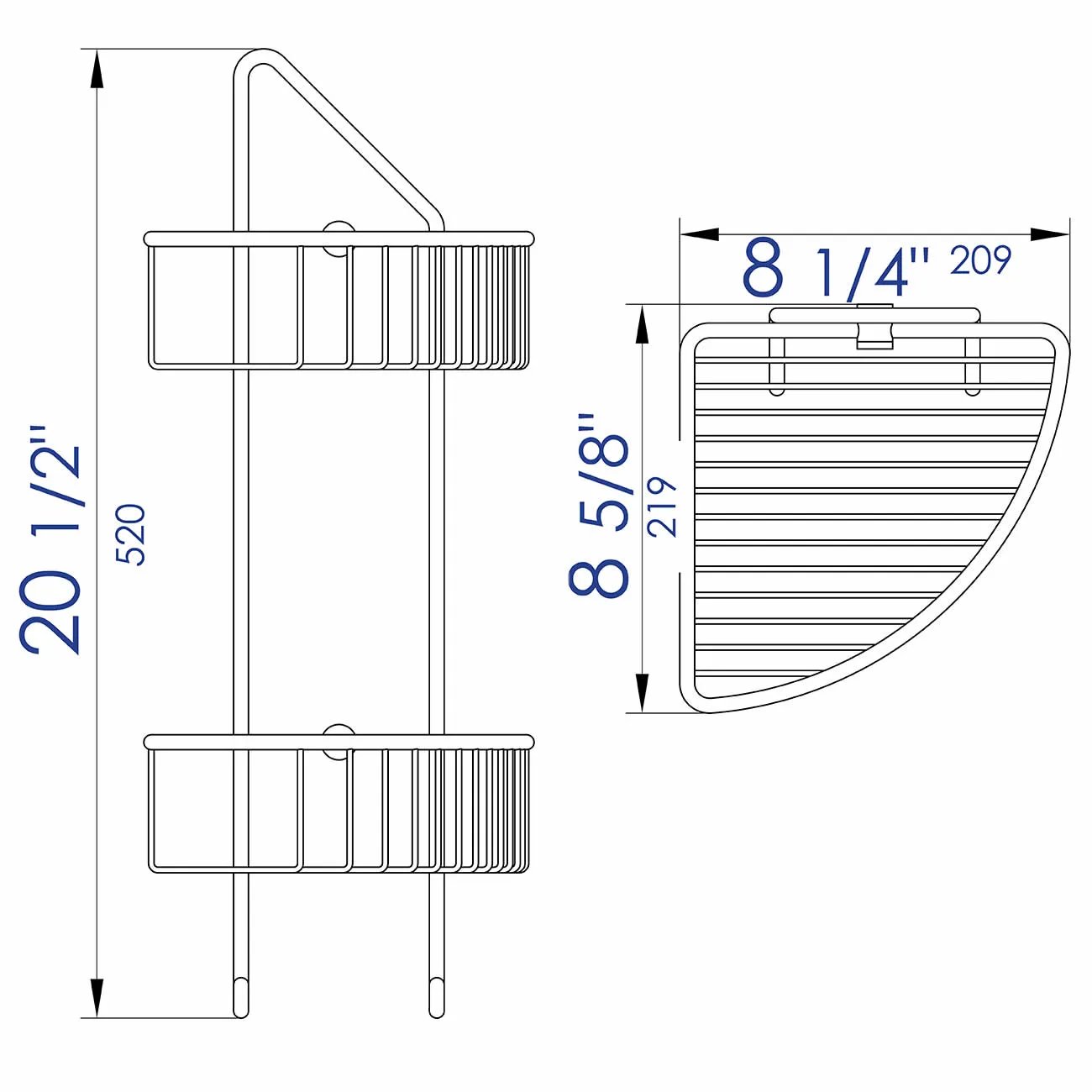 Alfi brand Corner Shower Shelf, Polished Chrome