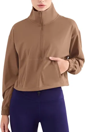 altiland Half Zip Pullover Cropped Jackets for Women Long Sleeve Workout Athletic Running Yoga Shirts