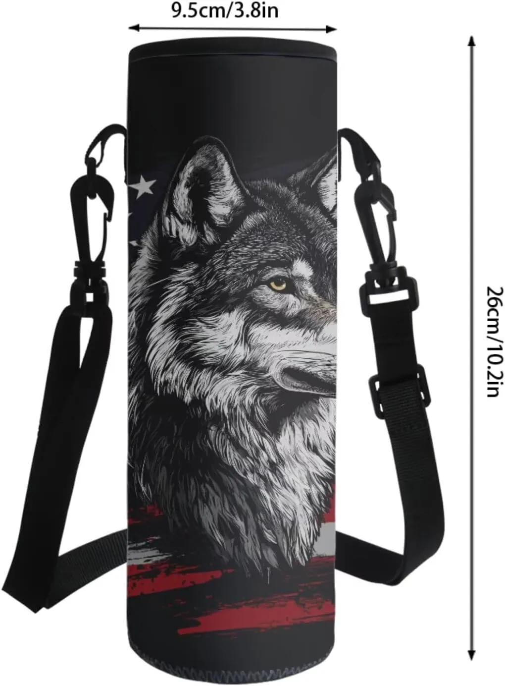 American Flag Wolf Pattern 17" Multi-Function Backpack Set Includes Lunch Bag, Pen Case, and Water Bottle Holder Kids Students Large Capacity Bags for School