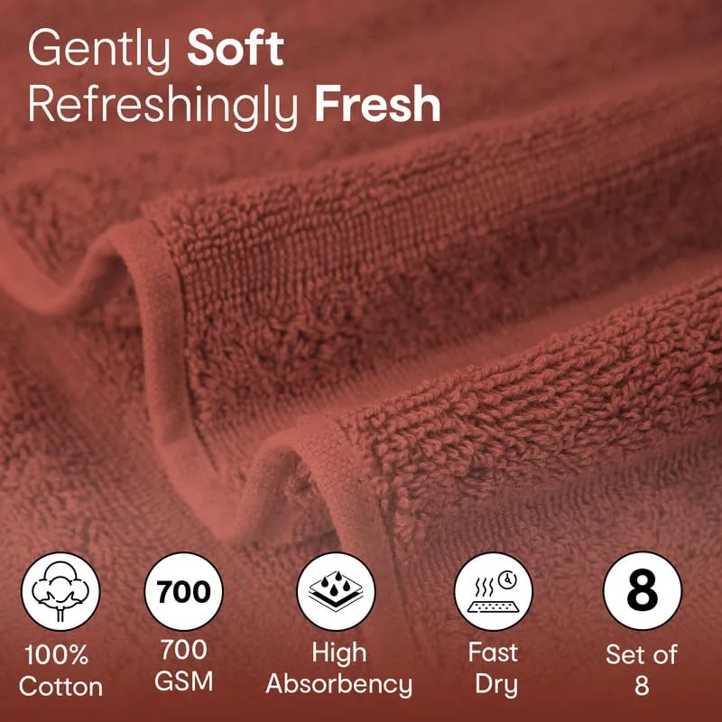 Anko Australia 100% Cotton 700 GSM Ribbed Face Towel | Set of 8 | Super-Soft, Absorbent, Quick-Drying | Rust Towel for Men, Women & Kids | 33x33 cm |Travel, Gym, Spa Towel