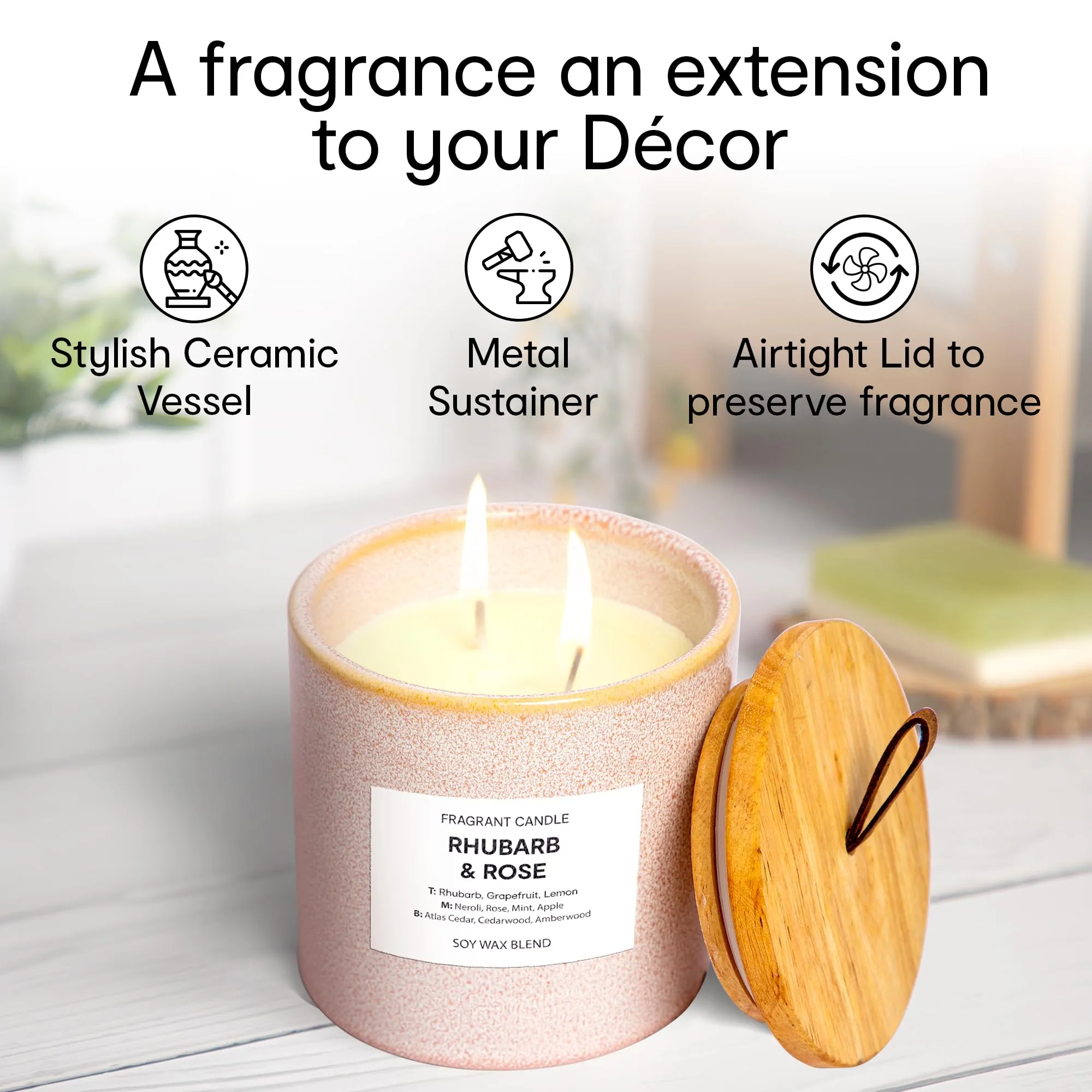 Anko Reactive Pink Fragrant Candle & Reactive Pink Reed Diffuser Set | Rhubarb and Rose Scent | Double Wick, Ceramic Vessel | Home Decor, Relaxation, Indoor Use Only | 11.8cm (H) x 11.3cm (Dia.)