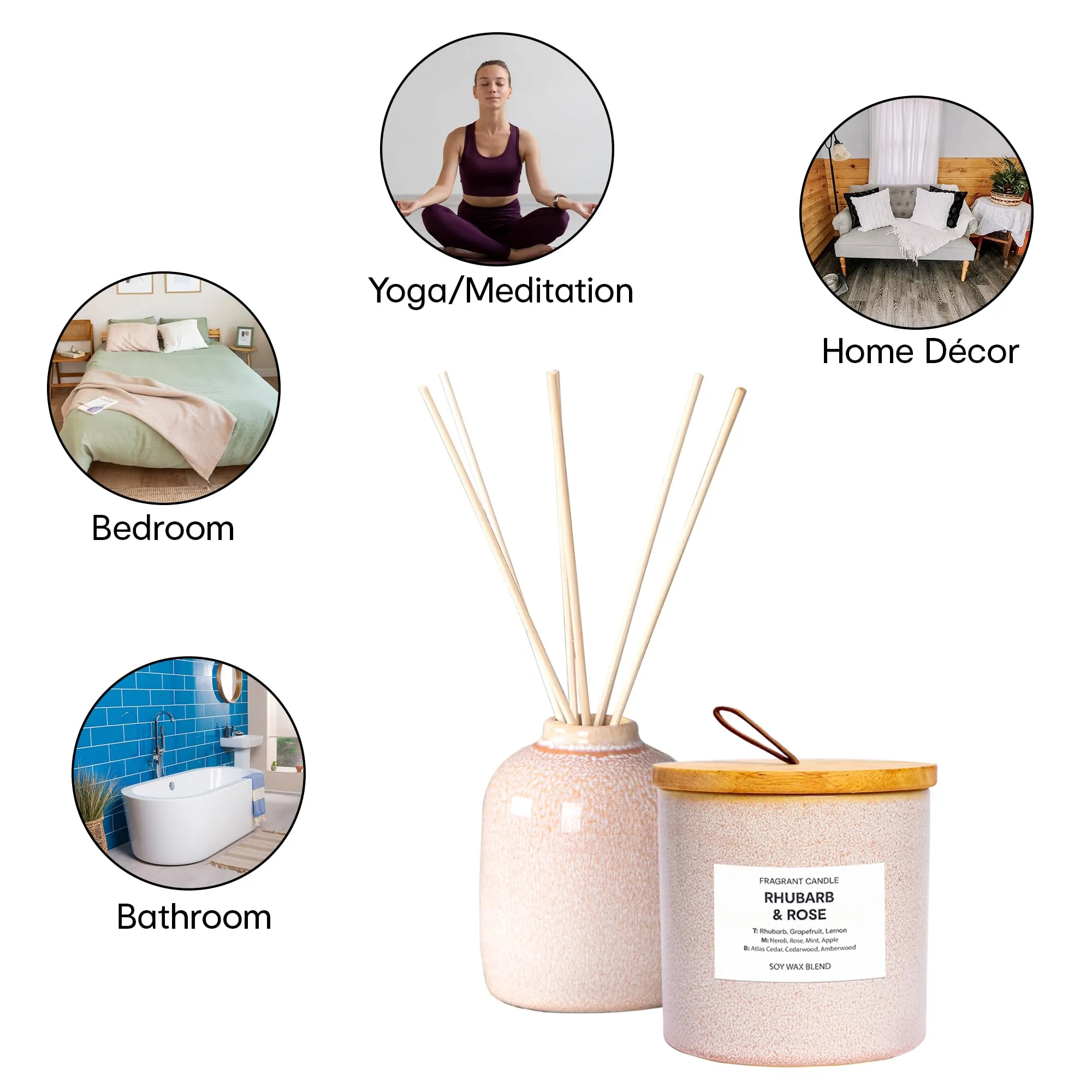 Anko Reactive Pink Fragrant Candle & Reactive Pink Reed Diffuser Set | Rhubarb and Rose Scent | Double Wick, Ceramic Vessel | Home Decor, Relaxation, Indoor Use Only | 11.8cm (H) x 11.3cm (Dia.)