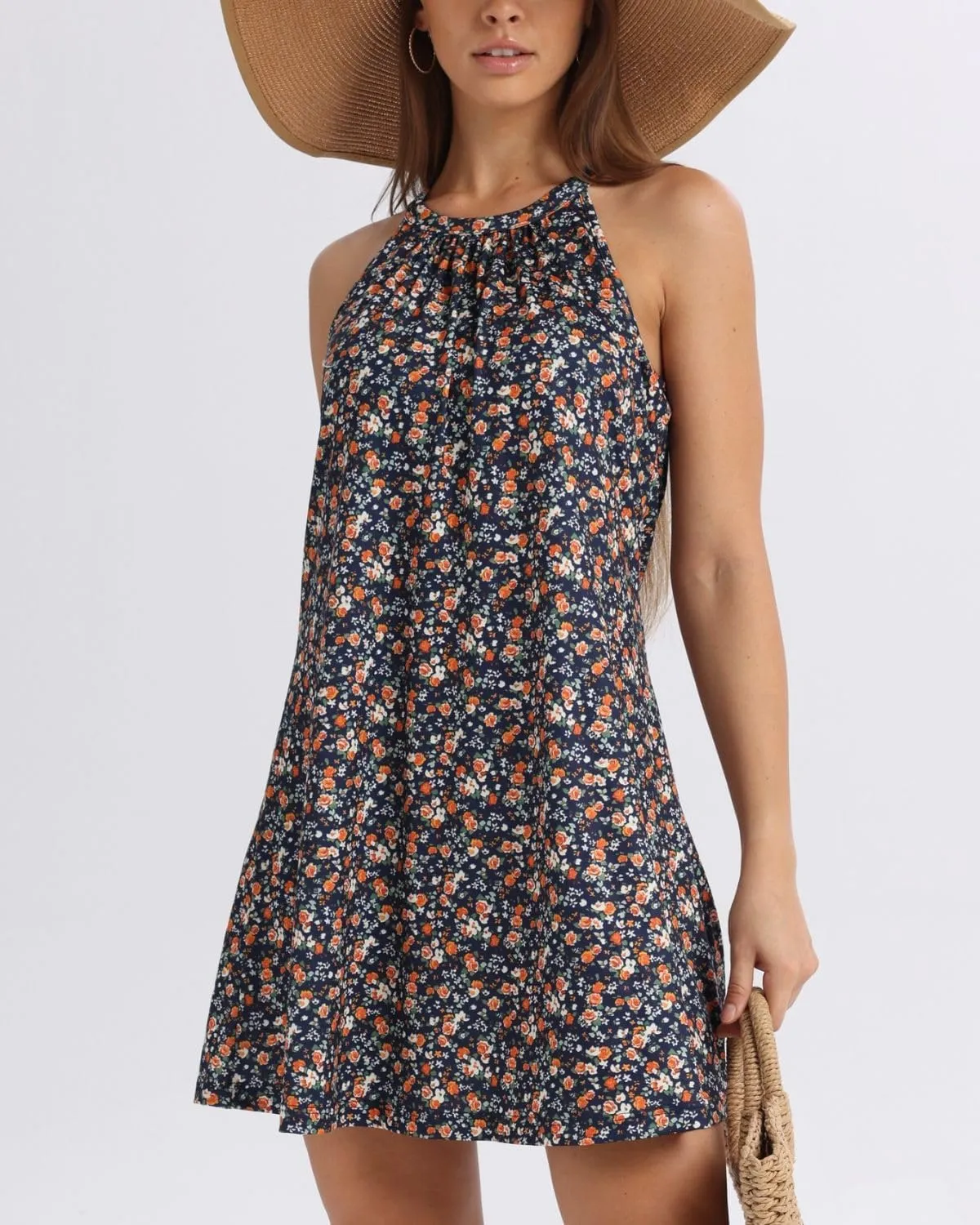 ANYFITTING Summer Dress with Built in Bra Casual Beach Sundress Flowy Halter Mini Short Dresses for Women 2025