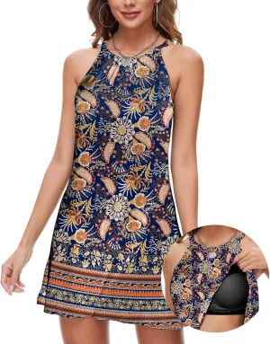 ANYFITTING Summer Dress with Built in Bra Casual Beach Sundress Flowy Halter Mini Short Dresses for Women 2025