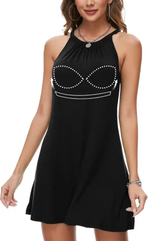 ANYFITTING Summer Dress with Built in Bra Casual Beach Sundress Flowy Halter Mini Short Dresses for Women 2025