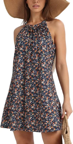 ANYFITTING Summer Dress with Built in Bra Casual Beach Sundress Flowy Halter Mini Short Dresses for Women 2025