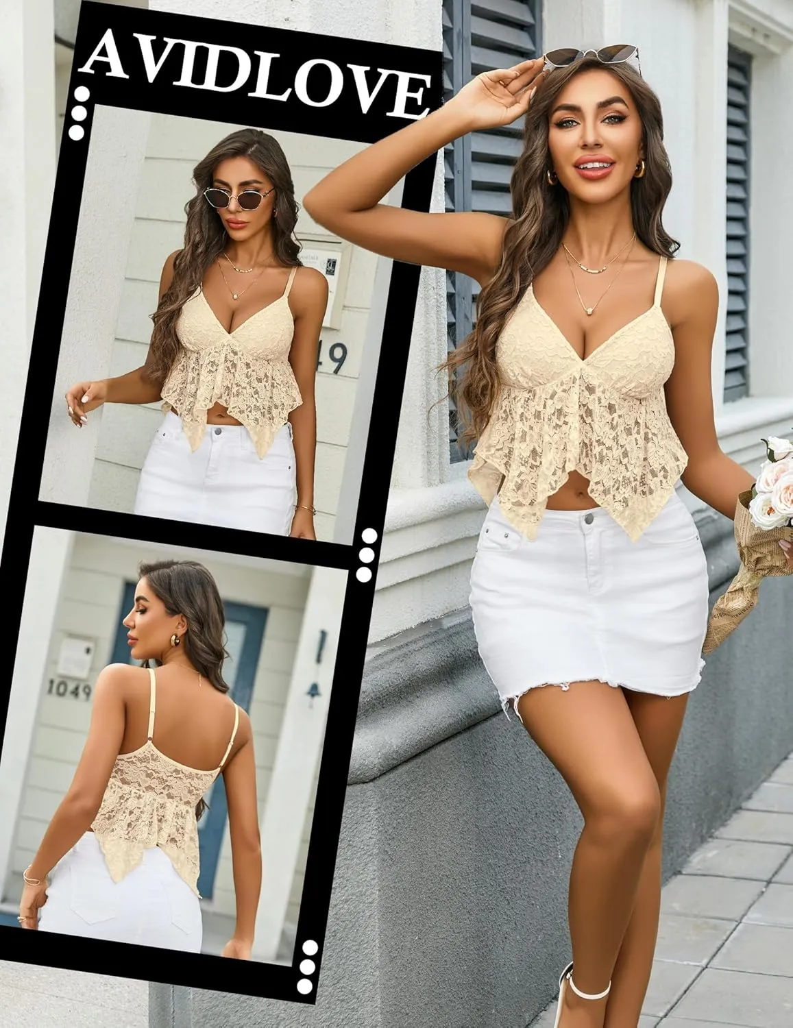 Avidlove Lace Bralette for Women V Neck Camisole Adjustable Spaghetti Strap Crop Tops