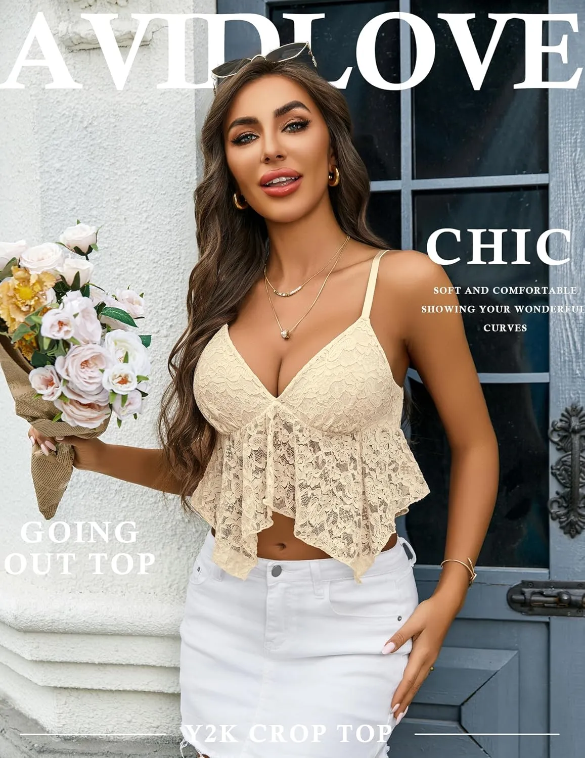 Avidlove Lace Bralette for Women V Neck Camisole Adjustable Spaghetti Strap Crop Tops