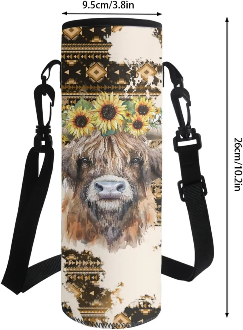 Aztec Cattle Sunflower Pattern 4Pcs Children Schoolbag Set Large Capacity Backpack with Lunch Box Pencil Pouch and Water Bottle Holder Bag for Teens Boys Girls Bookbag Set