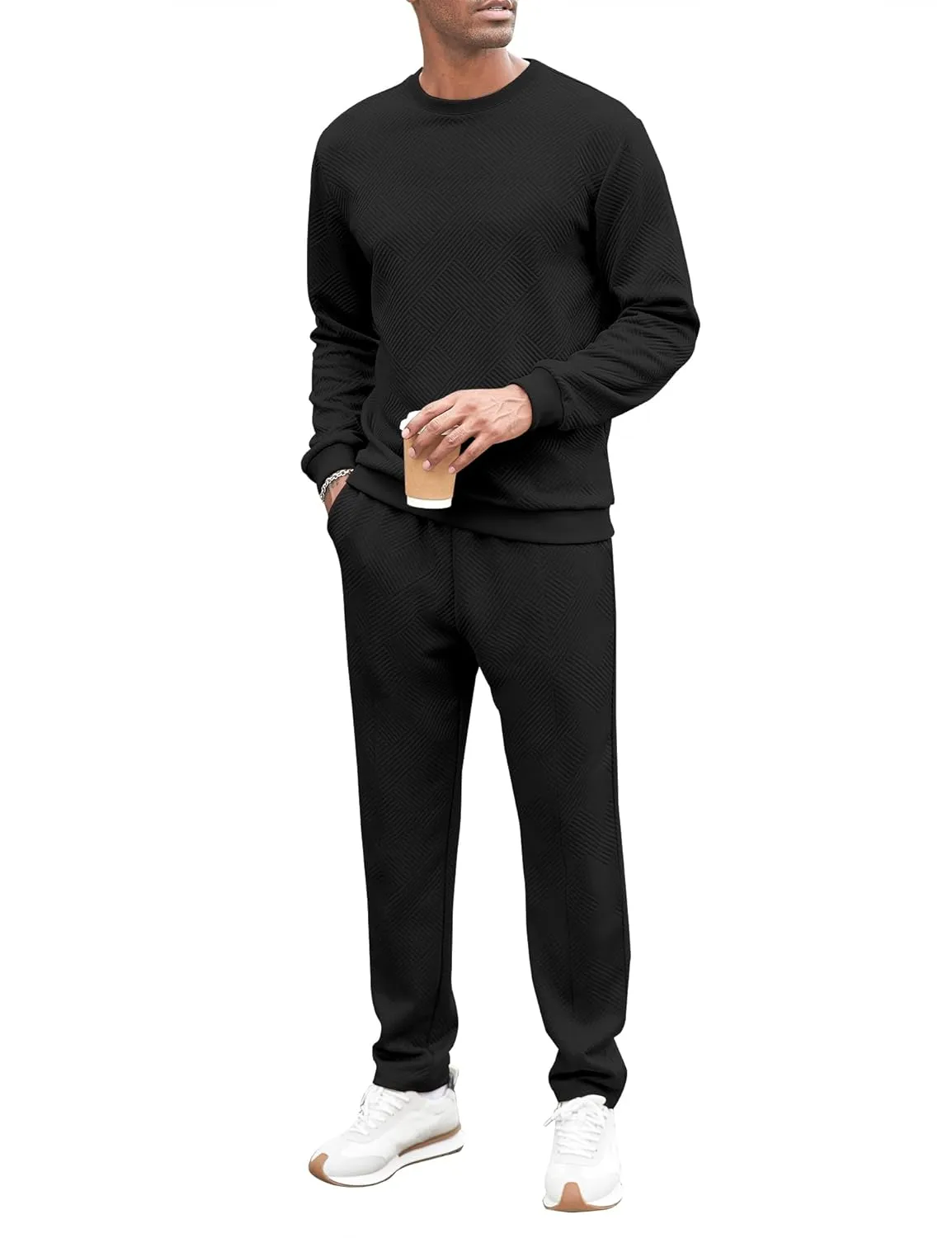 Babioboa Men's Tracksuit Knit Jacquard 2 Piece Long Sleeve Pullover Jogging Tracksuit Athletic running Casual Sportswear