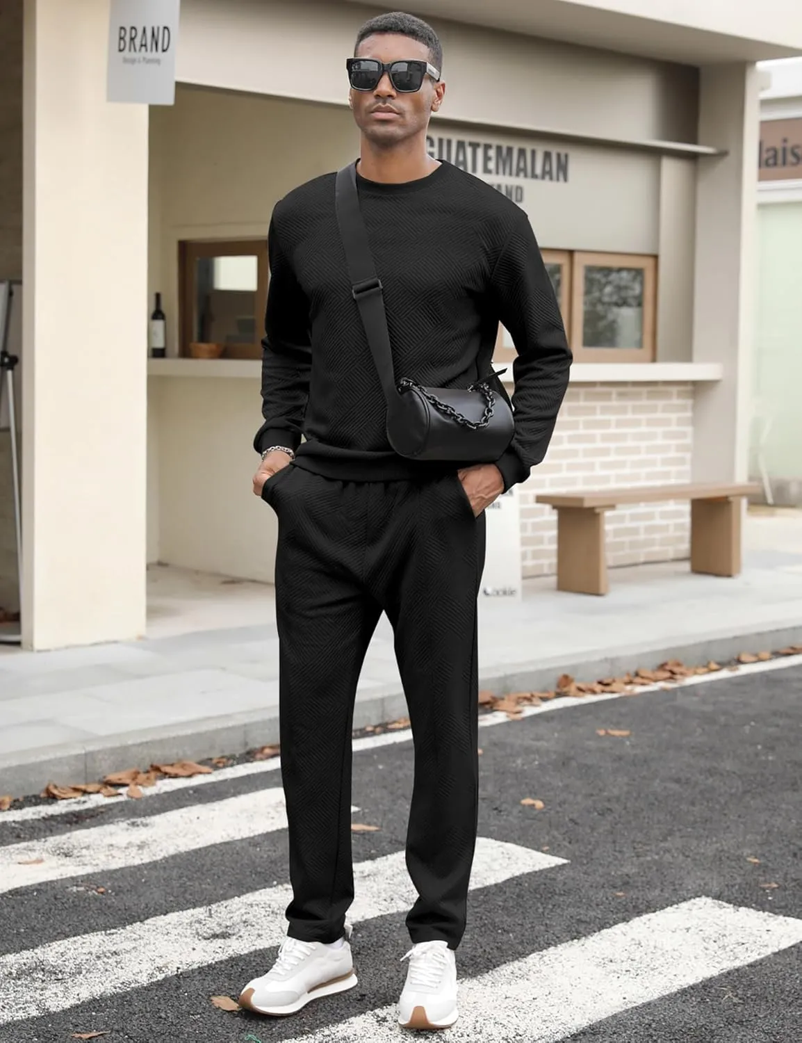 Babioboa Men's Tracksuit Knit Jacquard 2 Piece Long Sleeve Pullover Jogging Tracksuit Athletic running Casual Sportswear