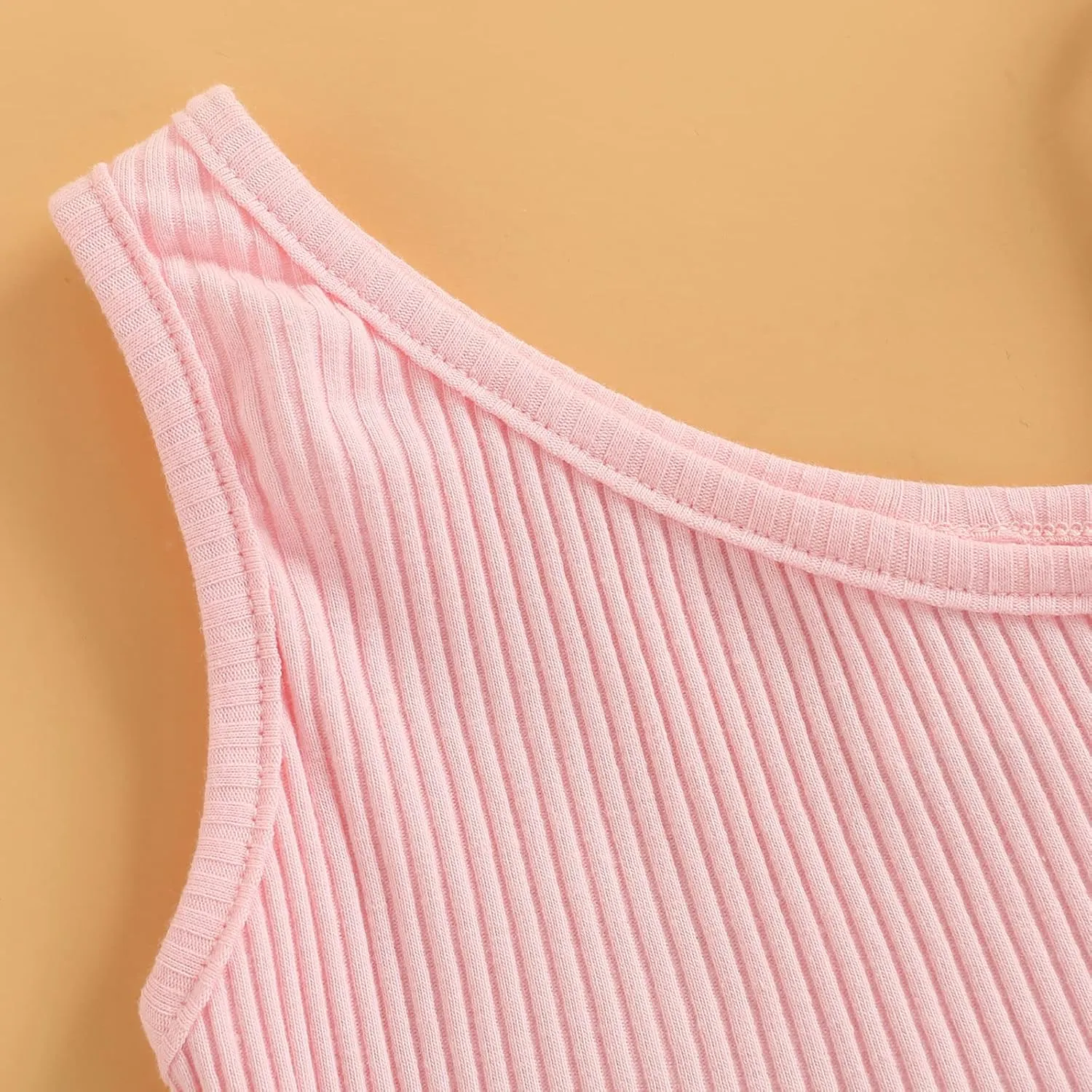 Baby Girls Ribbed Tank Crop Tops, Solid Color One Shoulder Sleeveless Cami Vest Skinny Fit Summer Clothing 2-7 Years