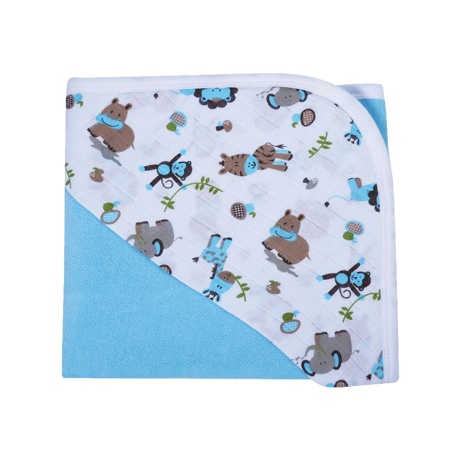 Baby Hooded Towel - Muslin Hood - Blue Solid