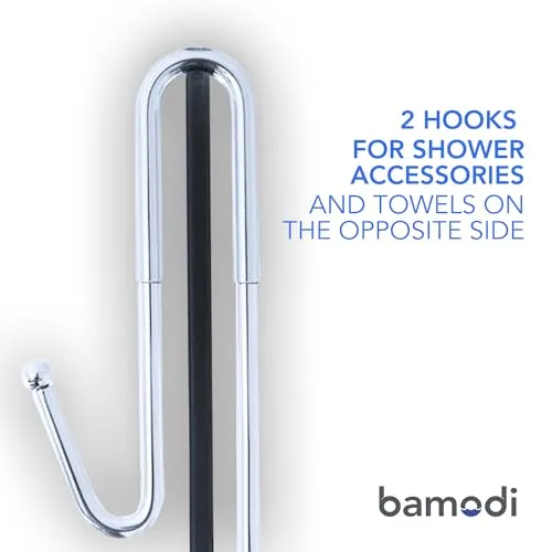 Bamodi Shower Caddy Hanging - 2 Tier Over Door Chrome Plated - No Drilling Required - Fits Shower Screens up to 0.78 inches - Hangable Shower Rack with 2 Towel Hooks (27.5 x 7.5 x 7.3 INCHES)