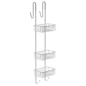 Bamodi Shower Caddy Hanging - 2 Tier Over Door Chrome Plated - No Drilling Required - Fits Shower Screens up to 0.78 inches - Hangable Shower Rack with 2 Towel Hooks (27.5 x 7.5 x 7.3 INCHES)