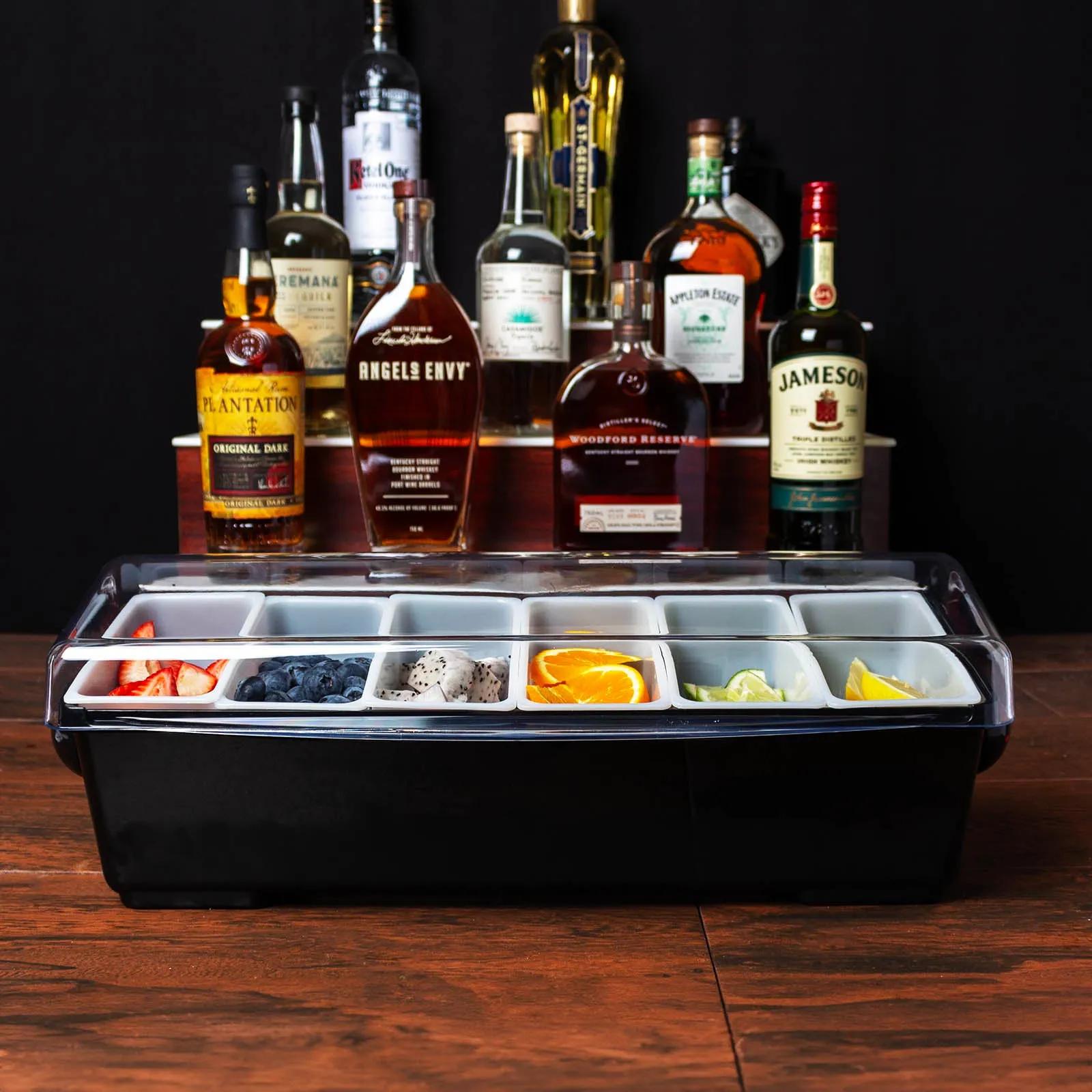 BarConic® Black Condiment Holder with 1 Pint Inserts & Ice compartment