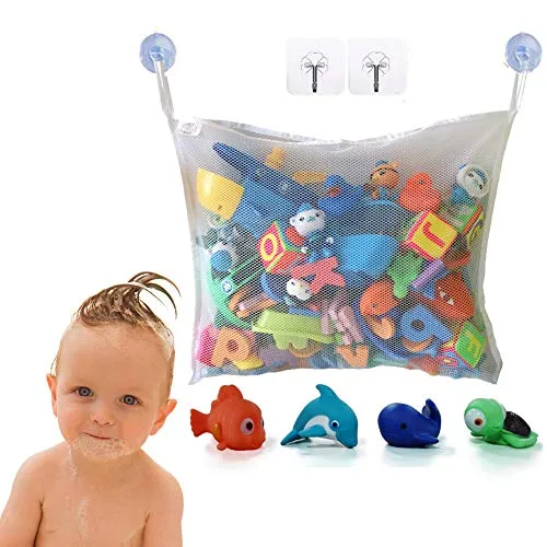Bath Toy Storage Bath Toy Organizer Mesh Bath Toy Organizer Durable Design   2 Extra Strong Suction Cups! Large Storage/Bag/Holder for Toys Even as a Shower Caddy and Baby Gift Mold Playtime