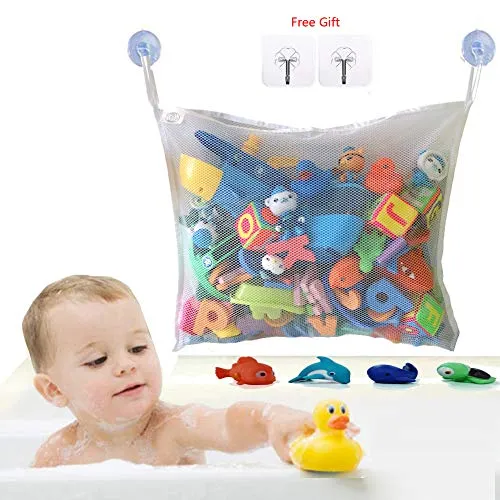 Bath Toy Storage Bath Toy Organizer Mesh Bath Toy Organizer Durable Design   2 Extra Strong Suction Cups! Large Storage/Bag/Holder for Toys Even as a Shower Caddy and Baby Gift Mold Playtime