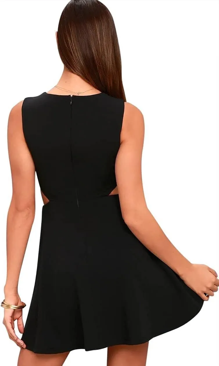 BELONGSCI Women 2025 Sweet and Cute Sleeveless Racerback Flared Swing A-Line Waist Hollow Out Summer Short Dress