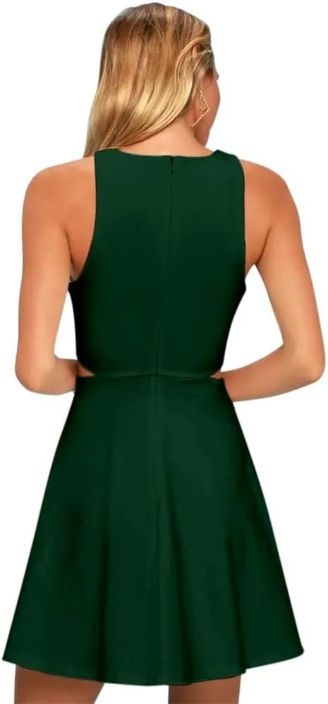 BELONGSCI Women 2025 Sweet and Cute Sleeveless Racerback Flared Swing A-Line Waist Hollow Out Summer Short Dress