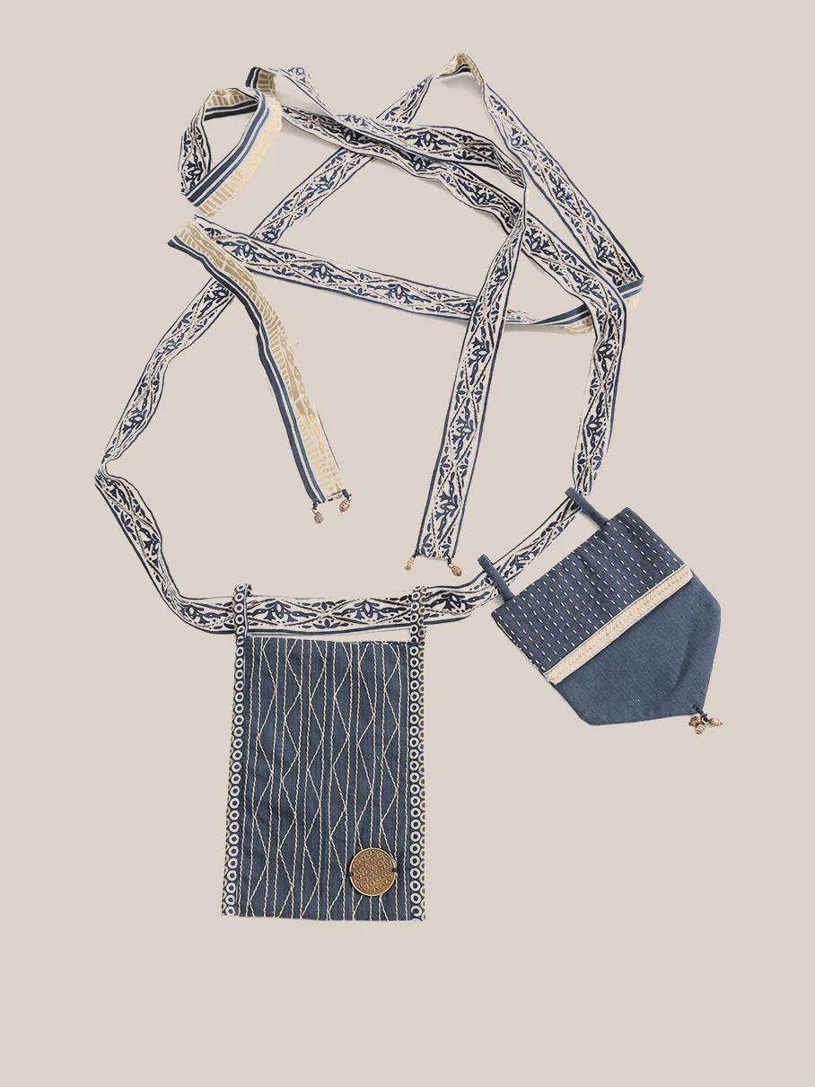 Belt with 2 removable small bags with embroidery