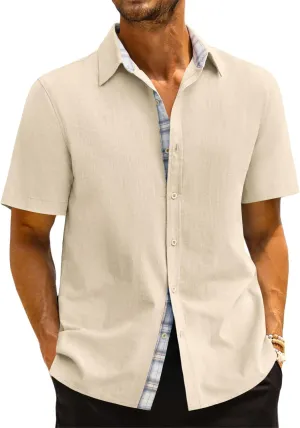 Beotyshow Mens Button Down Shirts Short Sleeve Casual Summer Beach Shirt Tops M-3XL