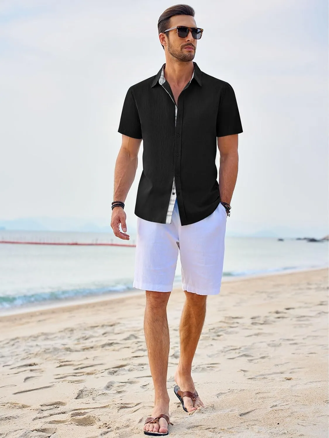 Beotyshow Mens Button Down Shirts Short Sleeve Casual Summer Beach Shirt Tops M-3XL