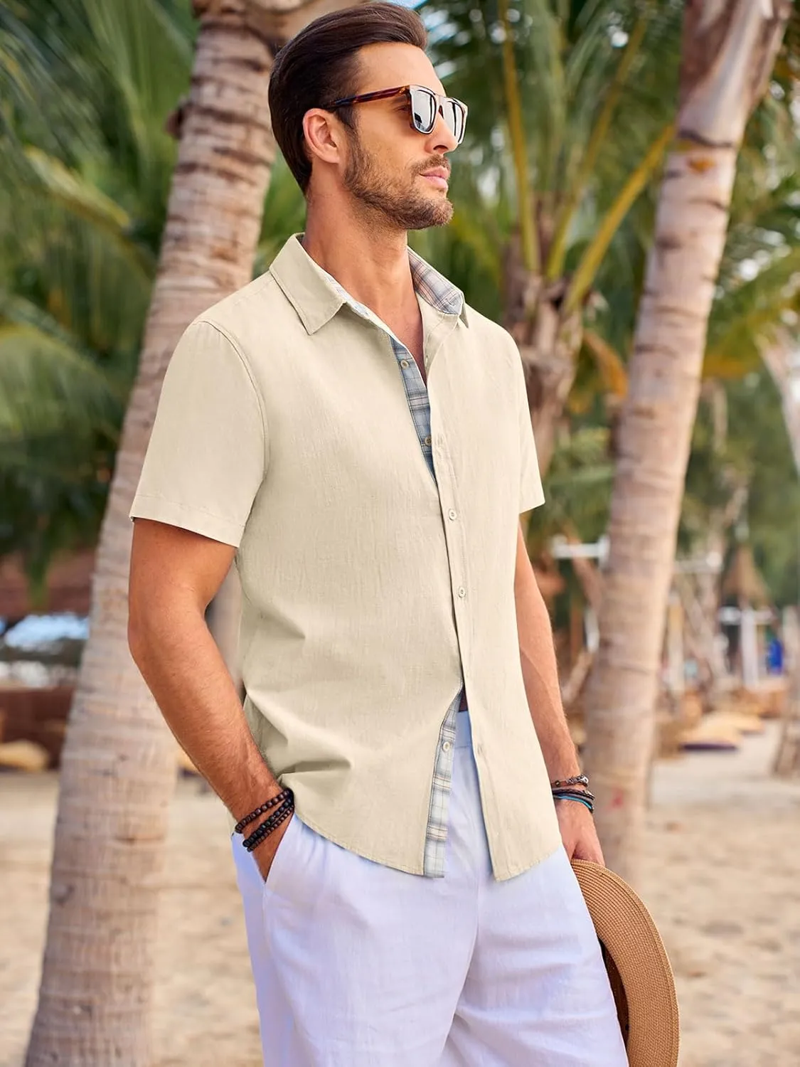 Beotyshow Mens Button Down Shirts Short Sleeve Casual Summer Beach Shirt Tops M-3XL