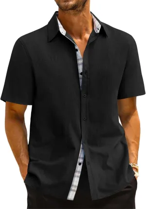 Beotyshow Mens Button Down Shirts Short Sleeve Casual Summer Beach Shirt Tops M-3XL