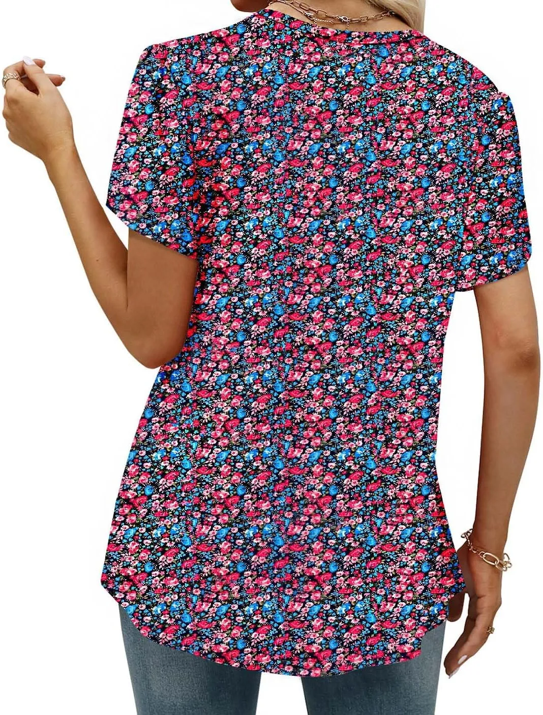 BETTE BOUTIK Womens V Neck Short Sleeve Summer Tops Button Down Pleated Tunic Tops Shirts S-3XL
