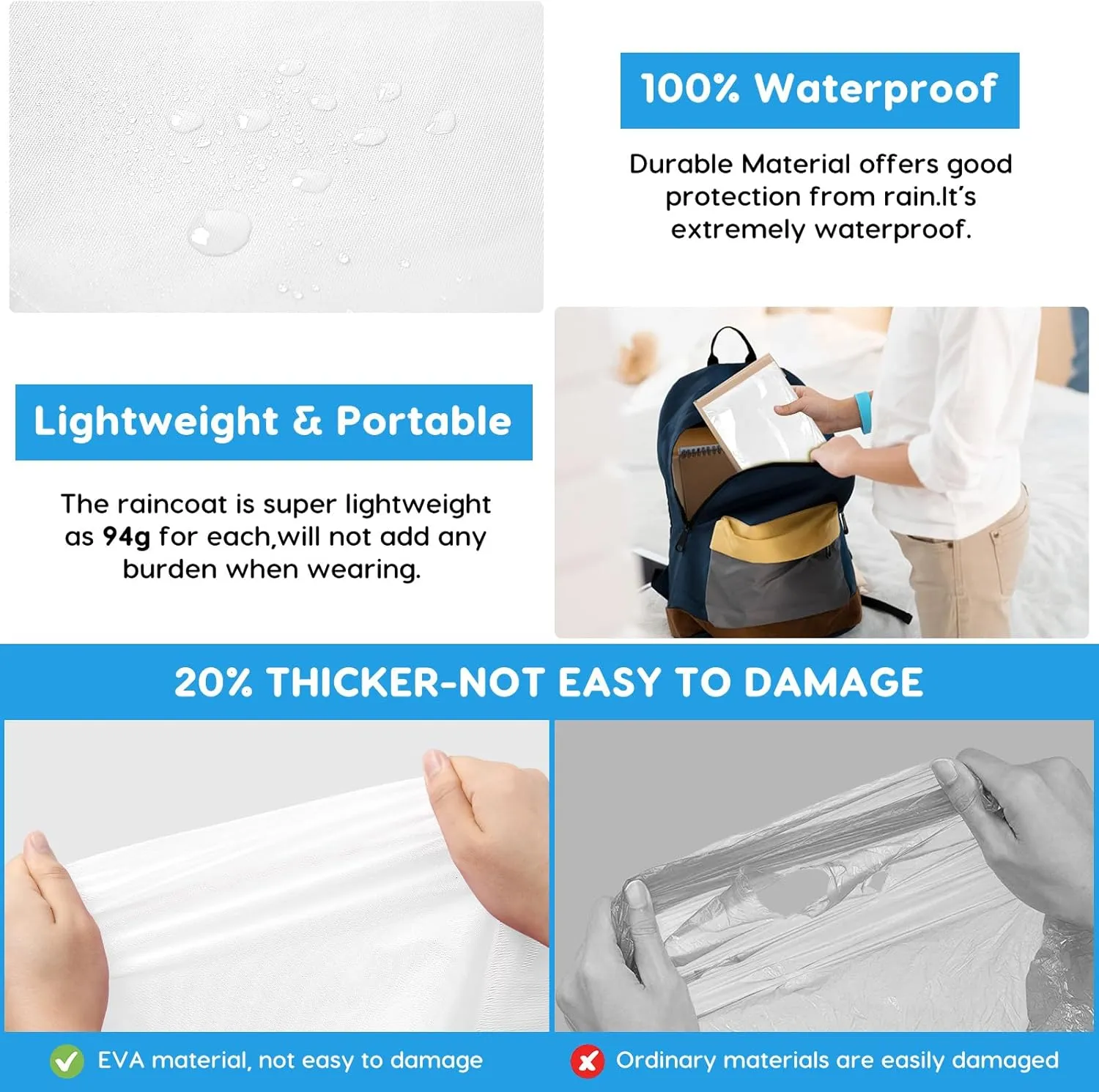 BFONS 2-3 Pack Rain Ponchos for Kids Reusable, EVA Raincoats for Boys Girls with Hood and Sleeves, Waterproof Rain Coat