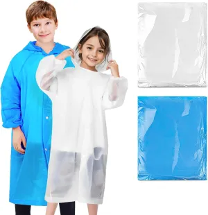 BFONS 2-3 Pack Rain Ponchos for Kids Reusable, EVA Raincoats for Boys Girls with Hood and Sleeves, Waterproof Rain Coat