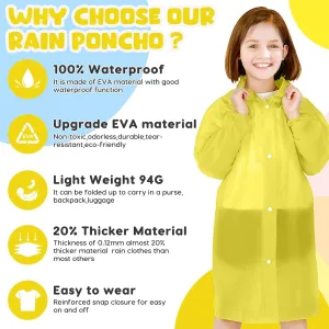BFONS 2-3 Pack Rain Ponchos for Kids Reusable, EVA Raincoats for Boys Girls with Hood and Sleeves, Waterproof Rain Coat
