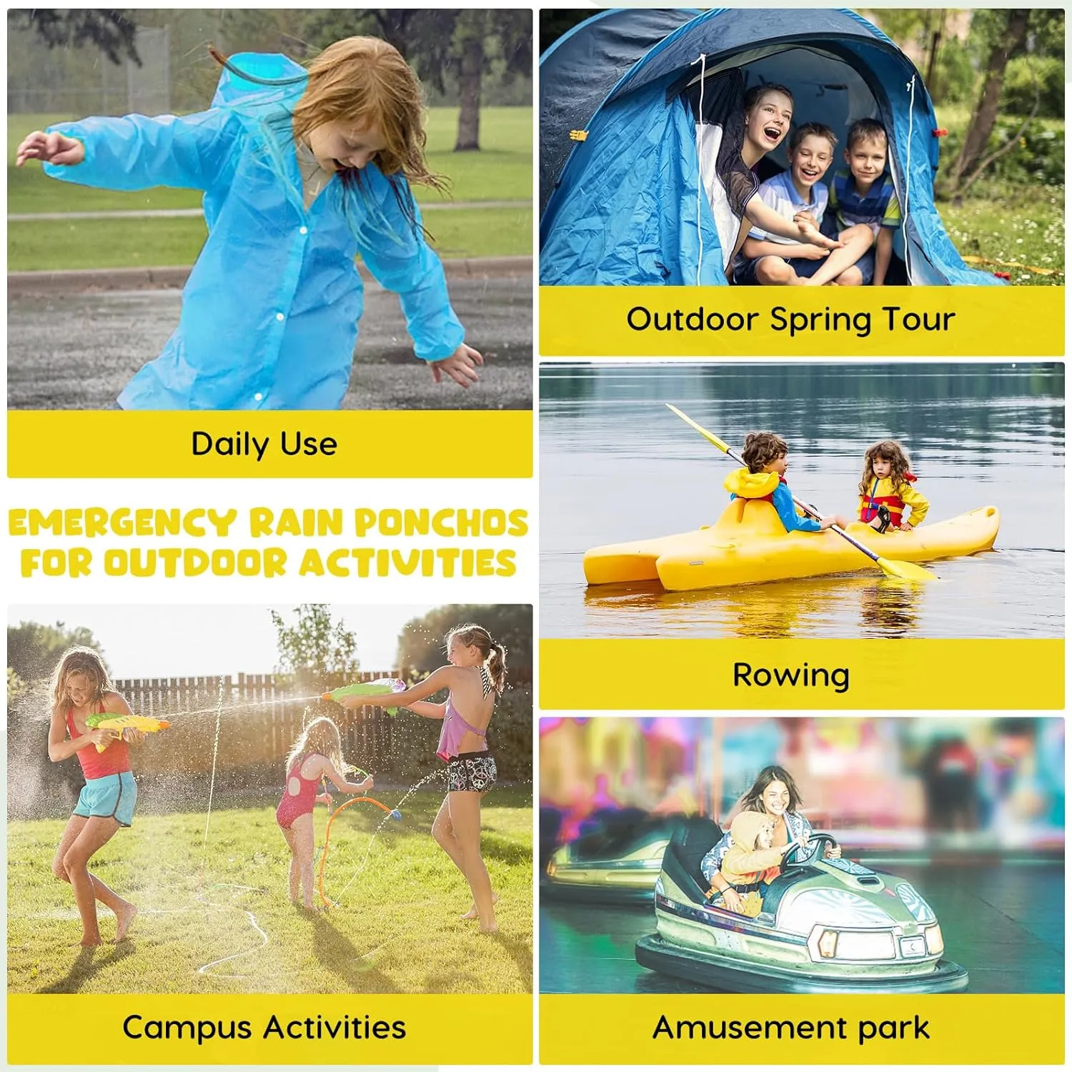BFONS 2-3 Pack Rain Ponchos for Kids Reusable, EVA Raincoats for Boys Girls with Hood and Sleeves, Waterproof Rain Coat