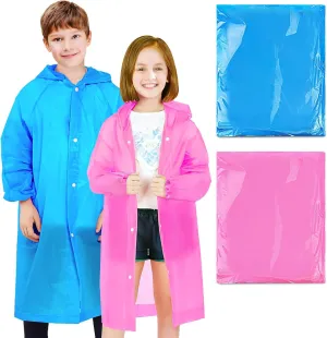 BFONS 2-3 Pack Rain Ponchos for Kids Reusable, EVA Raincoats for Boys Girls with Hood and Sleeves, Waterproof Rain Coat
