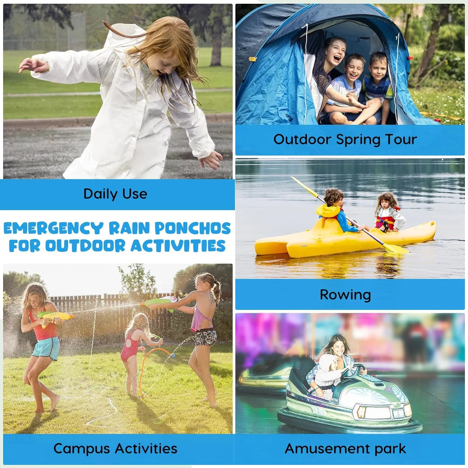 BFONS 2-3 Pack Rain Ponchos for Kids Reusable, EVA Raincoats for Boys Girls with Hood and Sleeves, Waterproof Rain Coat