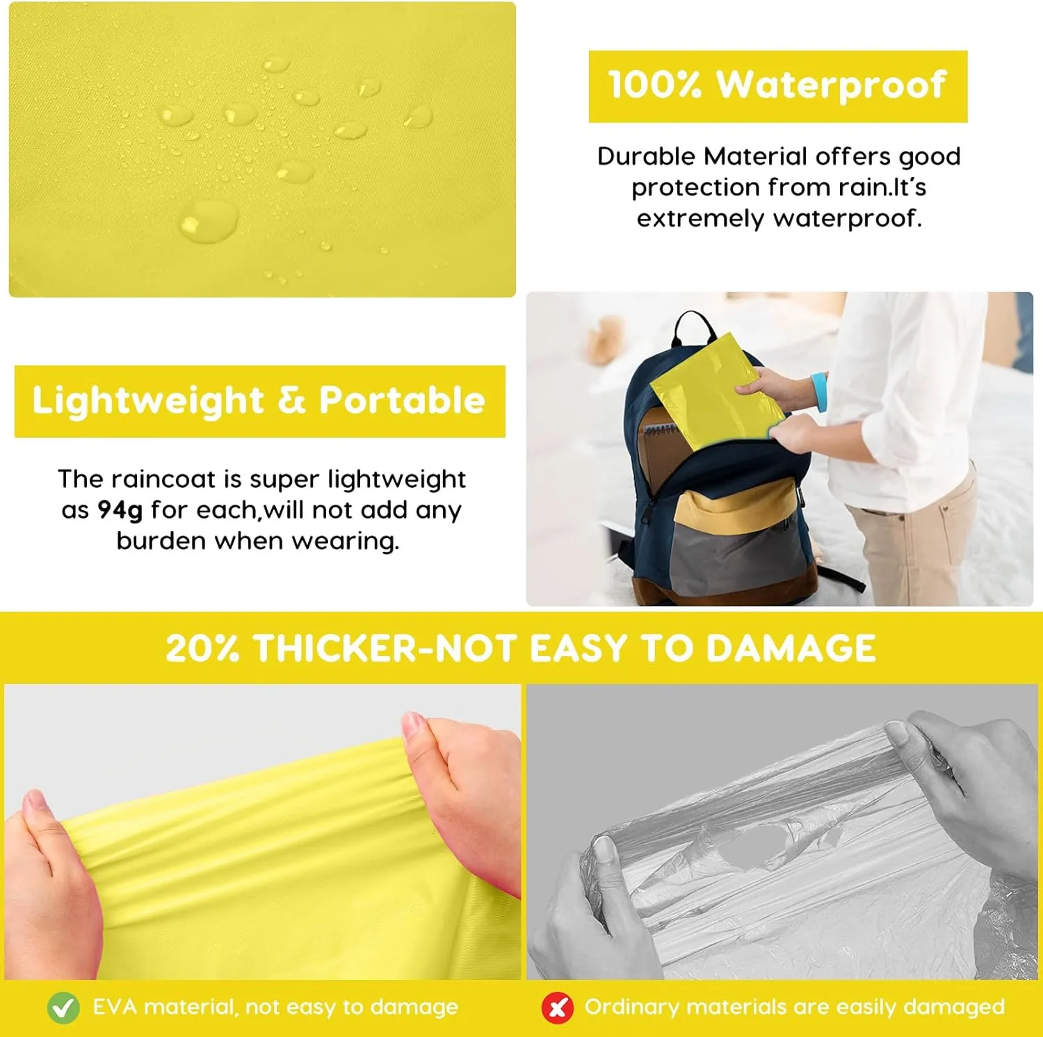 BFONS 2-3 Pack Rain Ponchos for Kids Reusable, EVA Raincoats for Boys Girls with Hood and Sleeves, Waterproof Rain Coat