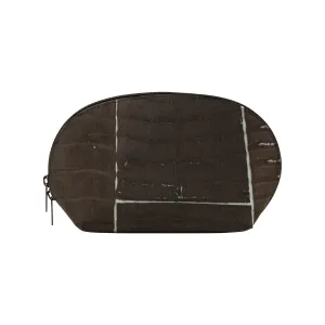 Big Round Zip Pouch Raw Leather Black