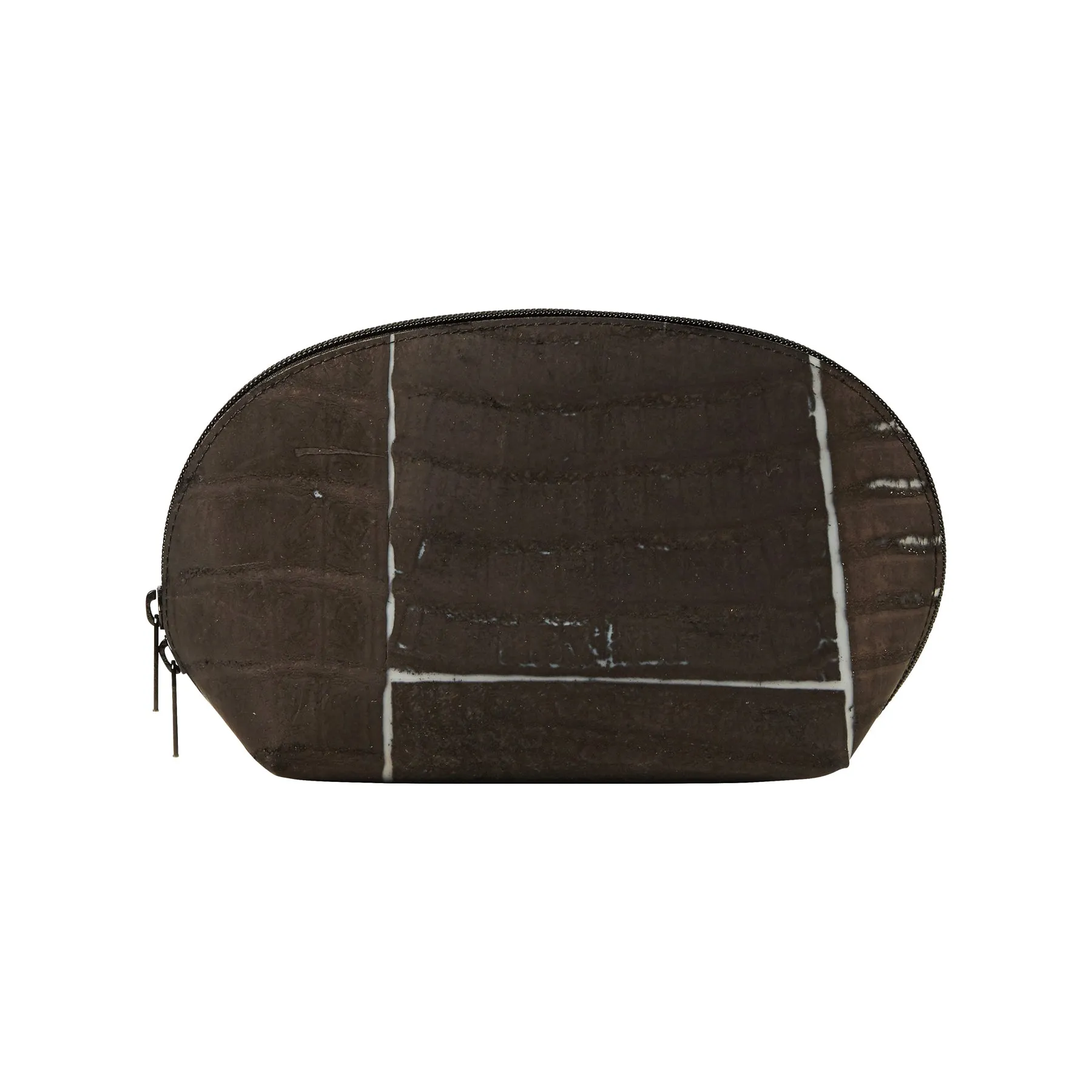Big Round Zip Pouch Raw Leather Black