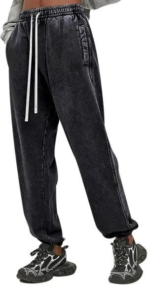 BINTEHGS Baggy Wide Leg Acid Wash Sweatpants Women Vintage Loose Pants High Waisted Joggers with Pockets Casual Streetwear