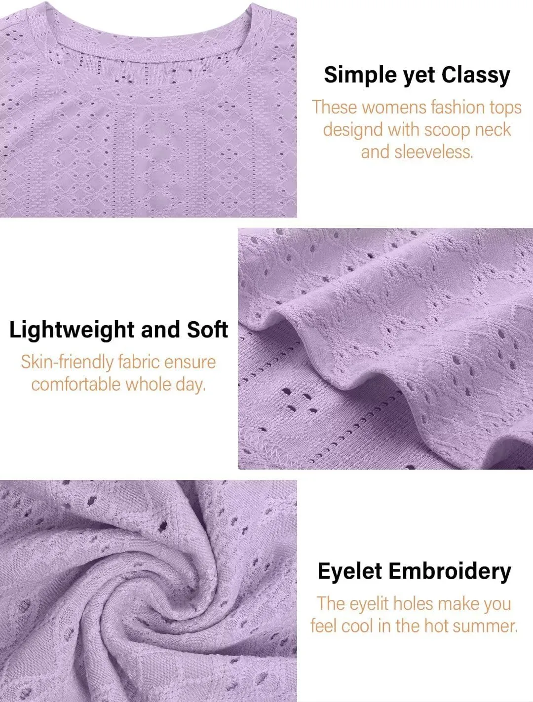 Bliwov Womens Summer Tank Tops Eyelet Embroidery Shirts Sleeveless Casual Beach Vacation Clothes Scoop Neck Basic Top