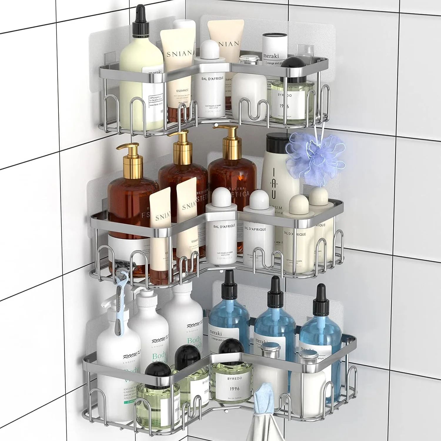 Blushbees® 3-Pack Stainless Steel Corner Shower Caddy - Black