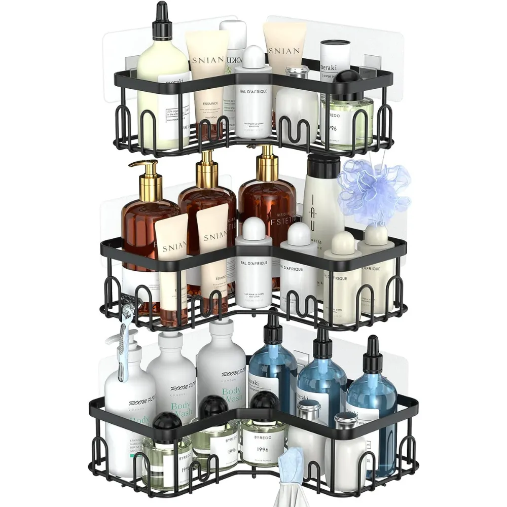 Blushbees® 3-Pack Stainless Steel Corner Shower Caddy - Black