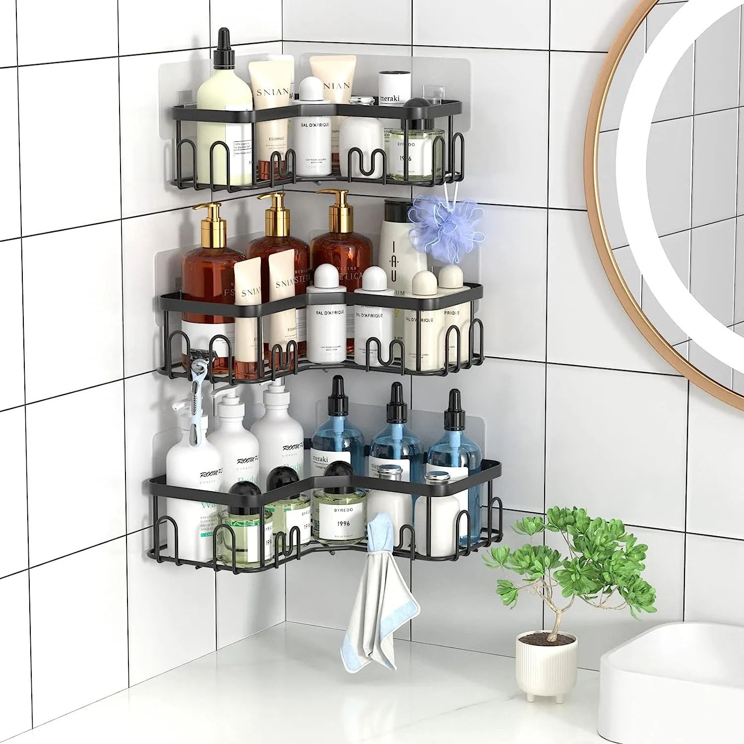 Blushbees® 3-Pack Stainless Steel Corner Shower Caddy - Black