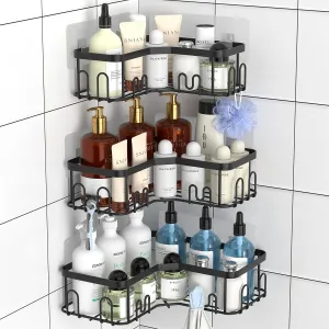 Blushbees® 3-Pack Stainless Steel Corner Shower Caddy - Black