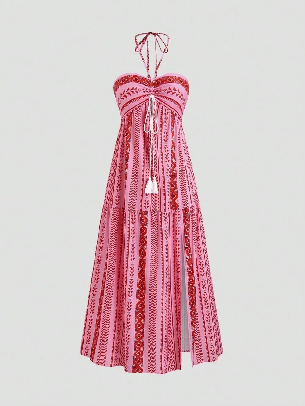 Boho Maxi Dress Halter Tube Sleeveless Sundress Summer Vacation Beach Floral Dresses 2025 Halter Dresses for Women