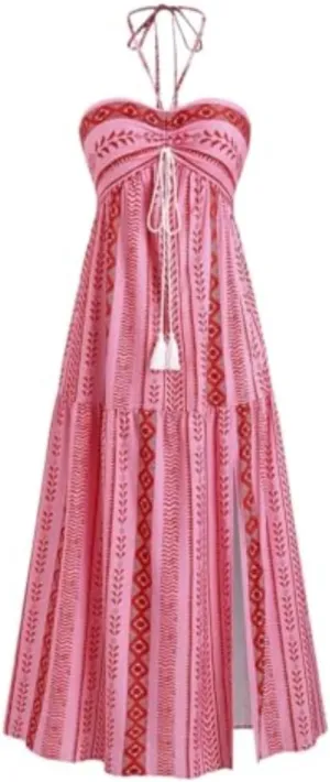 Boho Maxi Dress Halter Tube Sleeveless Sundress Summer Vacation Beach Floral Dresses 2025 Halter Dresses for Women